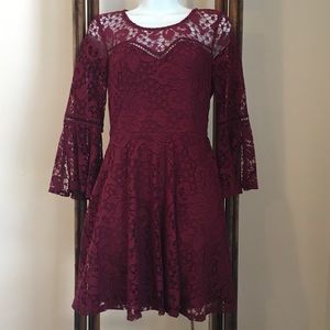Maroon Lace Dress 3/4 flared sleeves- BCX Size 5